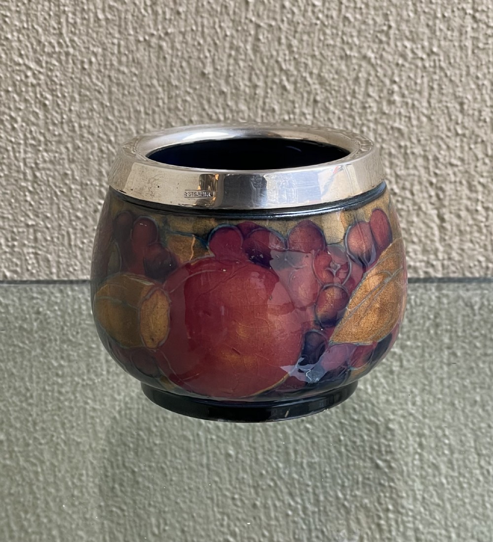 William Moorcroft Pomegranate Bowl with silver rim