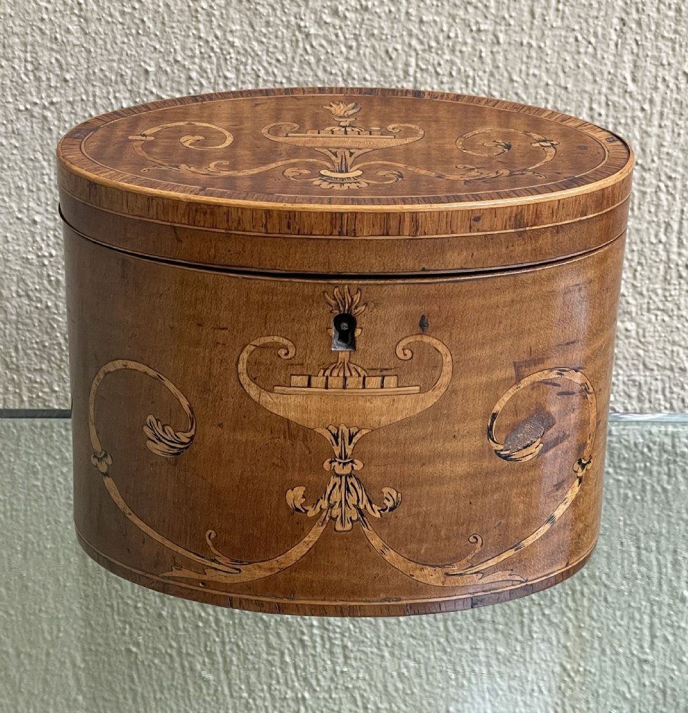 George III Satinwood & Harewood Marquetry Tea Caddy