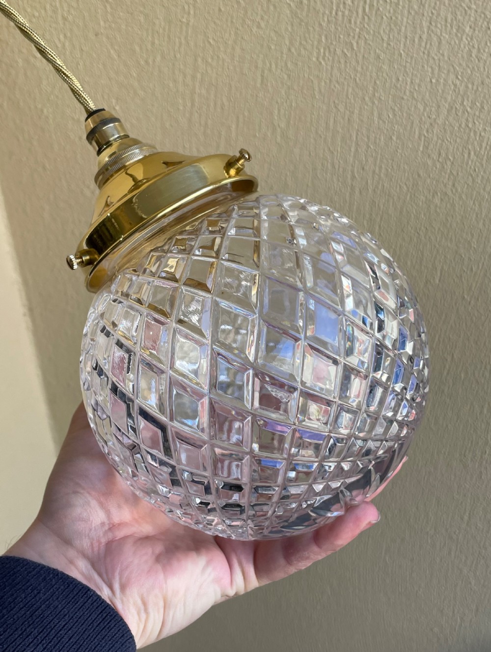 Edwardian Period Cut Glass Globe Pendant Light  View IV