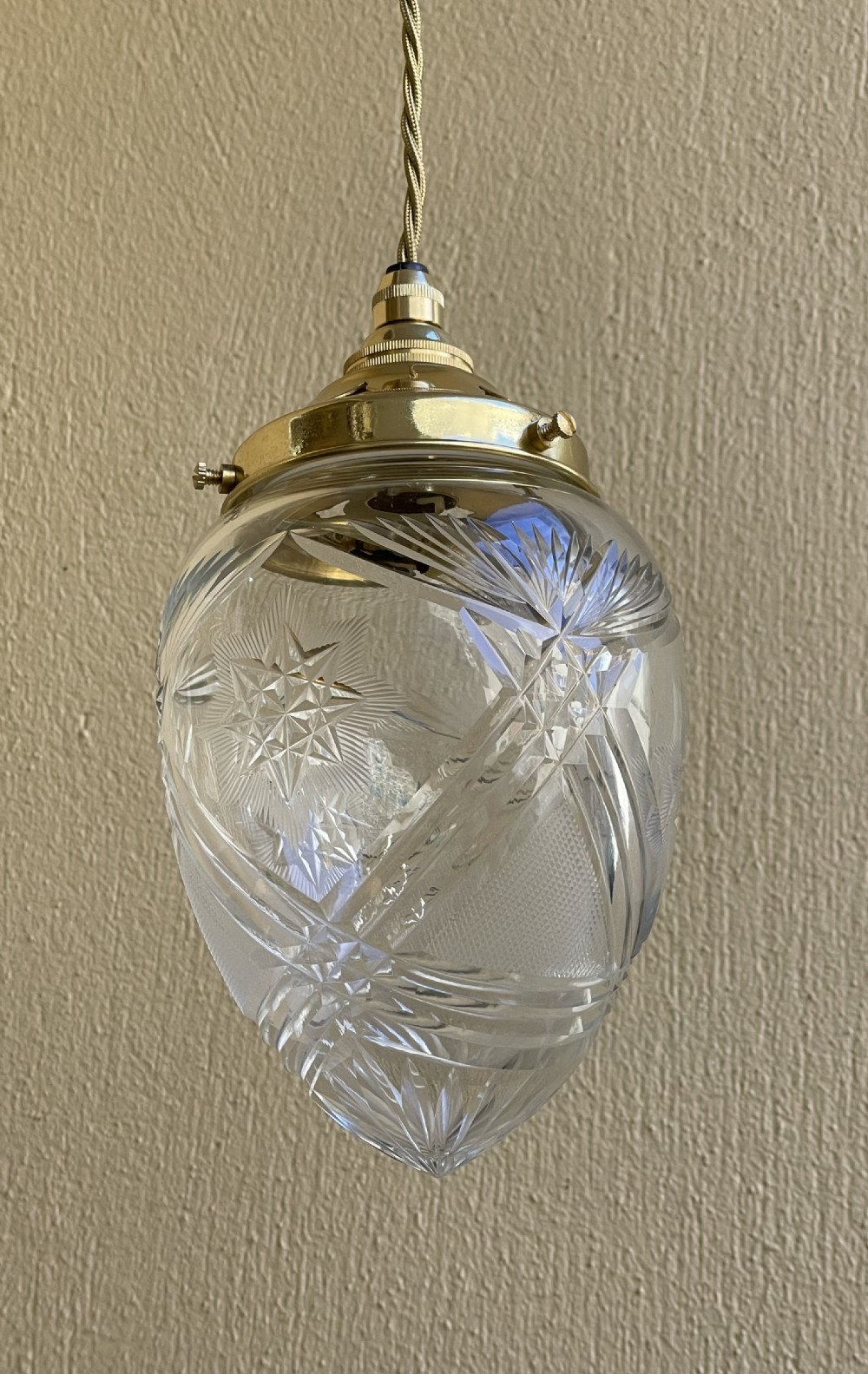 Edwardian Period Cut Glass Acorn Pendant Light View II
