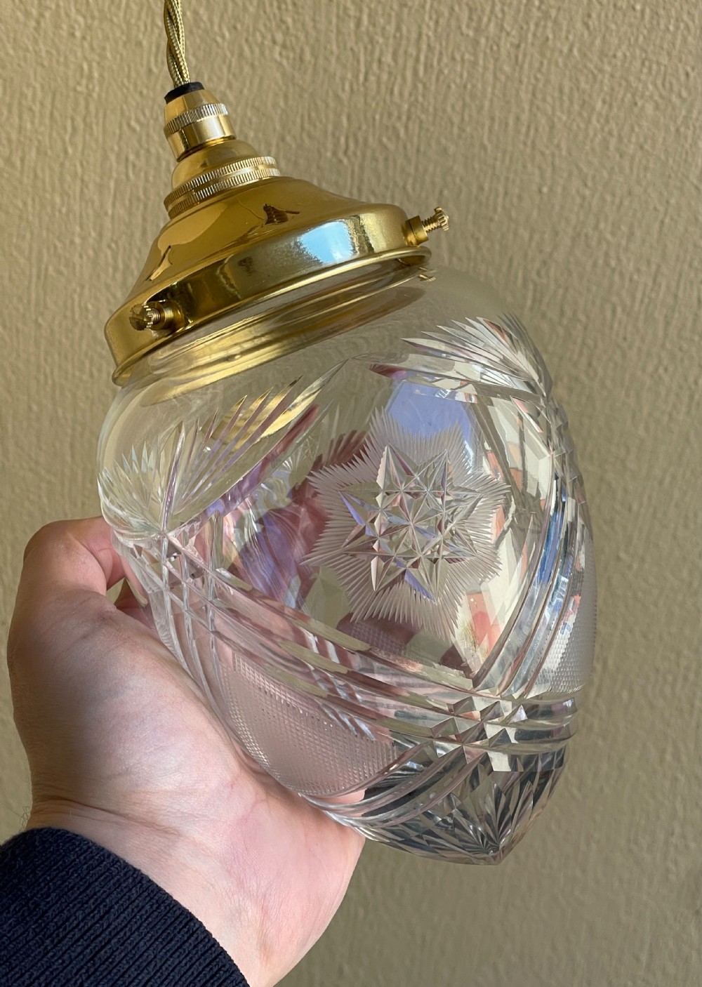 Edwardian Period Cut Glass Acorn Pendant Light View III