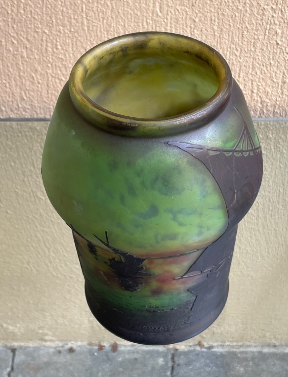 Rare Daum Nancy Cameo Glass Vase, c1905 Lamp View V