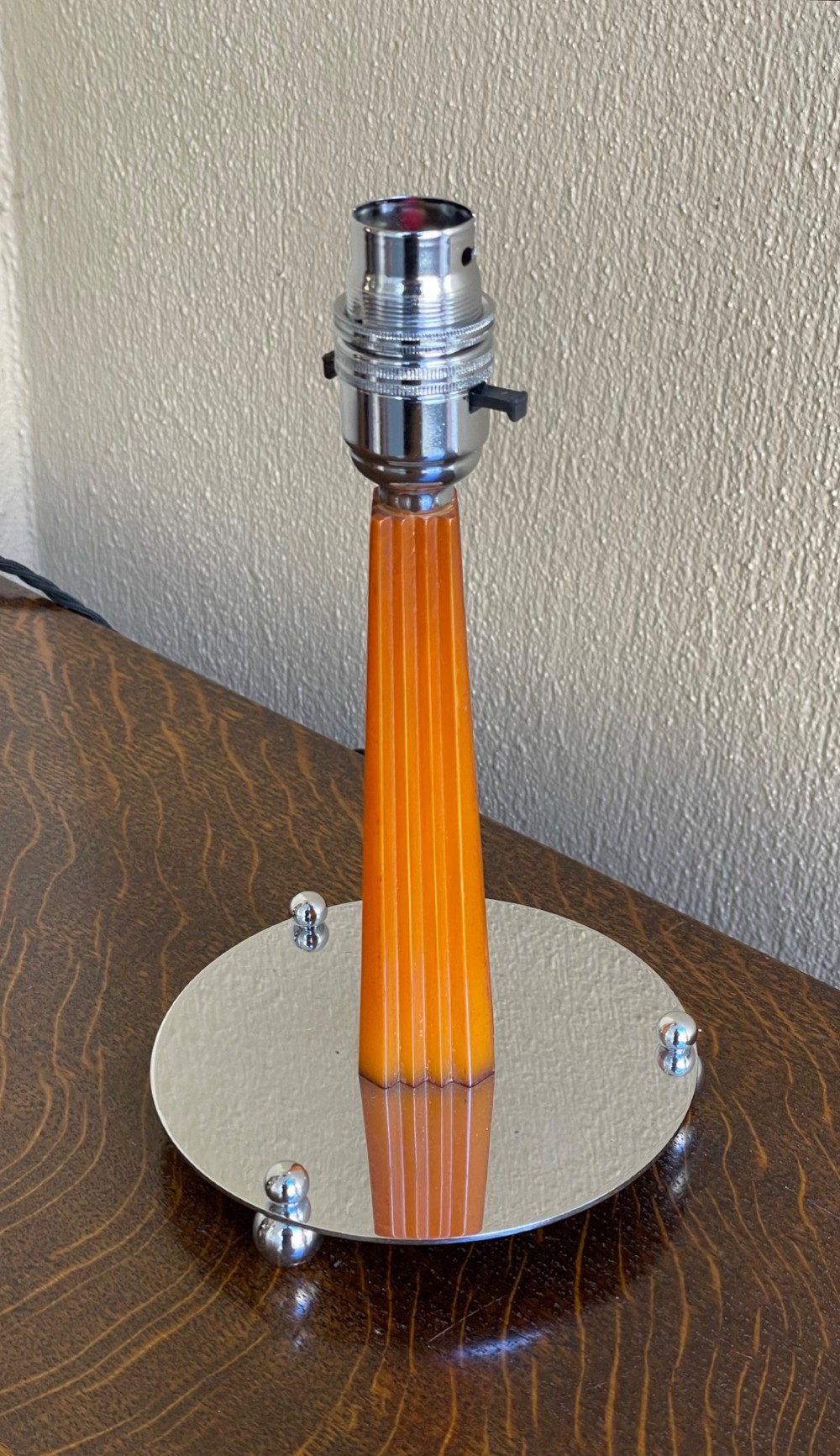 Art Deco Amber Bakelite and Chrome Table Lamp View III