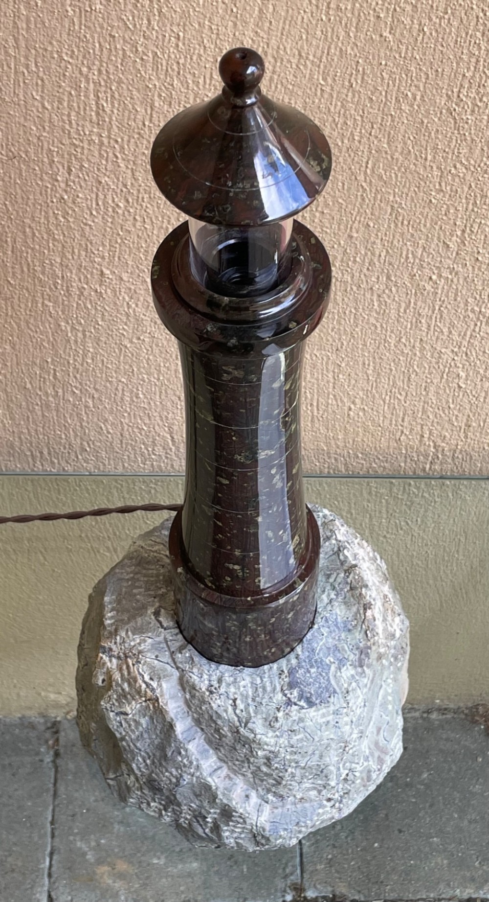 Large Cornish Serpentine Lighthouse Table Lamp View IV