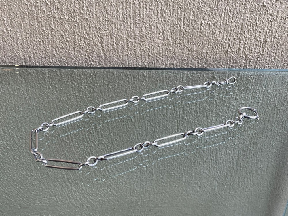 Edwardian Trombone Style Silver Albert Chain