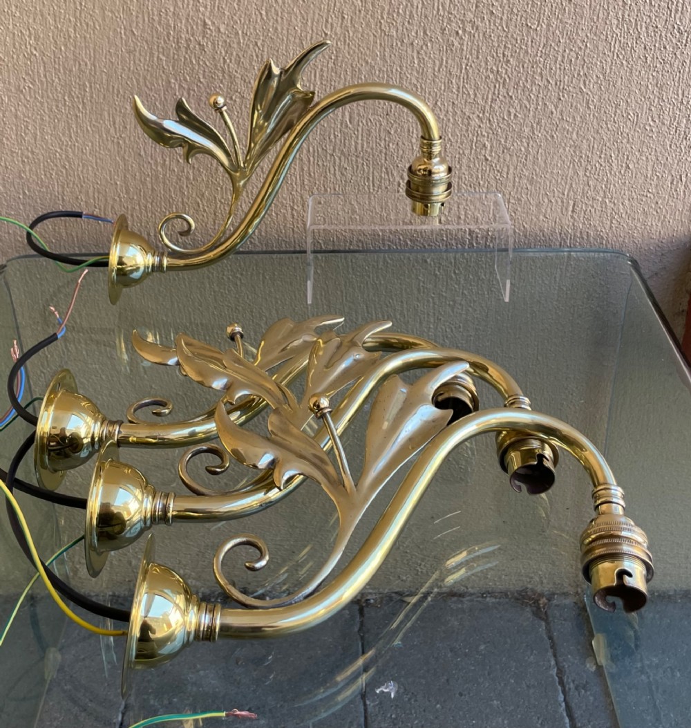 Good Set of Four Art Nouveau Brass Wall Lights