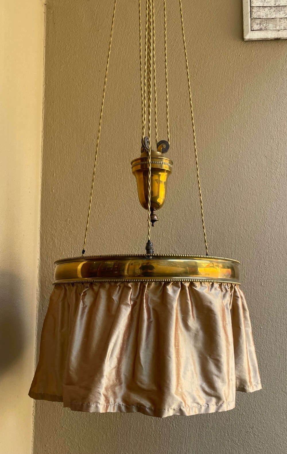Edwardian Brass Rise and Fall Hanging Light