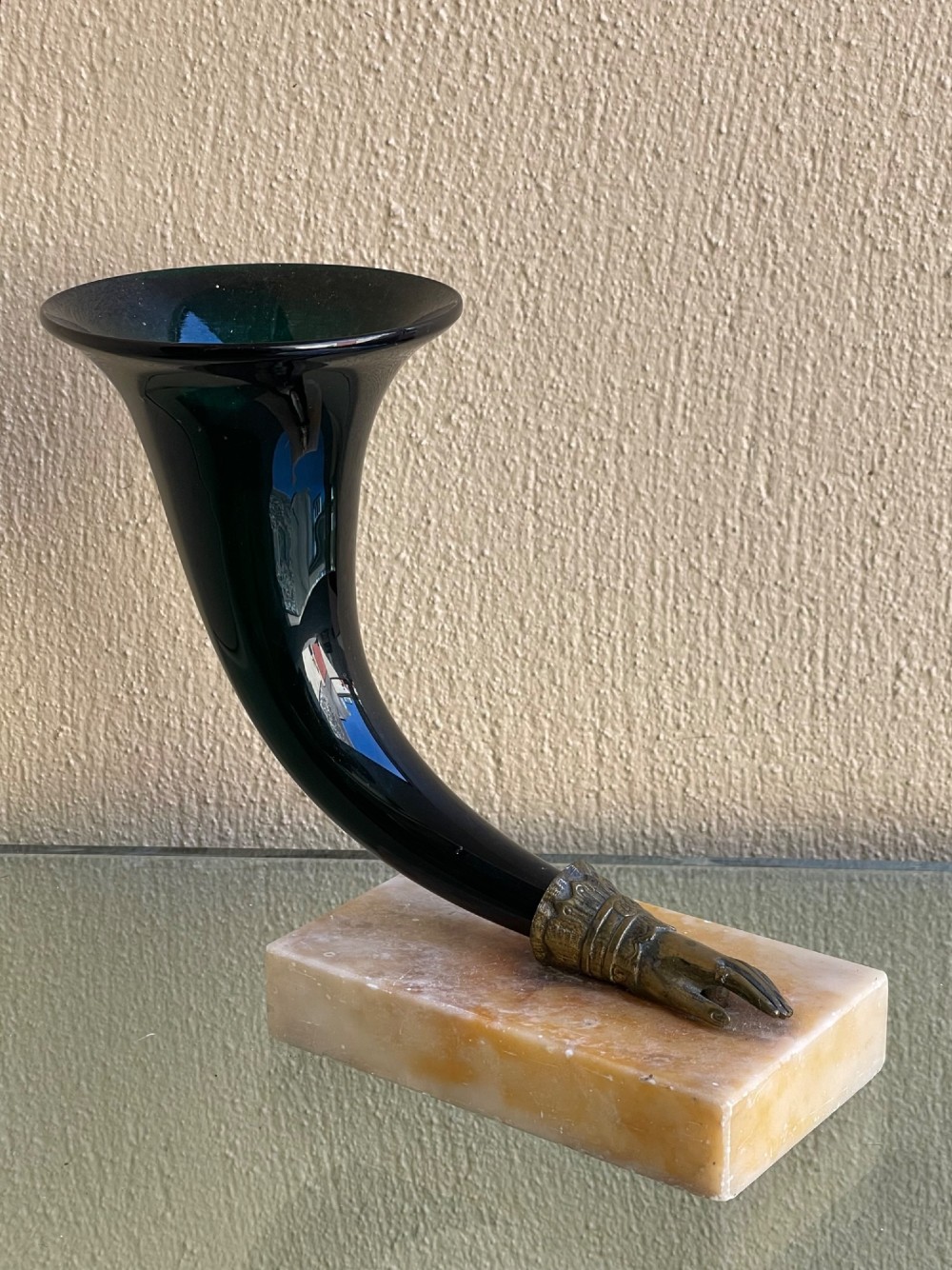 19th Century Green Glass Cornucopia Vase View II
