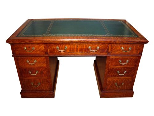a delightful edwardian 'figured oak' pedestal desk - CATEGORY: ANTIQUE DESKS - DATED EDWARDIAN