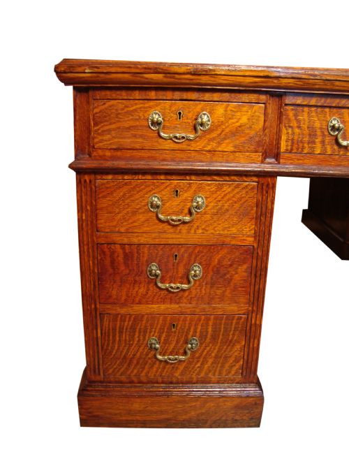 A DELIGHTFUL EDWARDIAN 'FIGURED OAK' PEDESTAL DESK - ADDITIONAL PHOTO 2