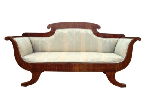 a decorative regency mahogany scroll arm sofa - CATEGORY: ANTIQUE SOFAS - DATED VICTORIAN