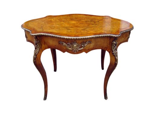 A FINE 19THC FRENCH FIGURED BURR WALNUT CENTRE TABLE - ADDITIONAL PHOTO 6