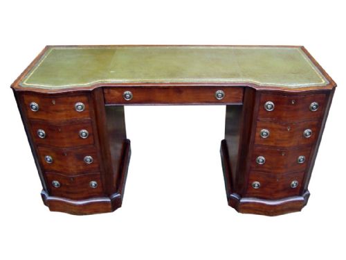 an impressive victorian serpentine front pedestal writing desk - CATEGORY: ANTIQUE DESKS - DATED VICTORIAN