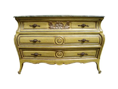 A VERY DECORATIVE FRENCH PAINTED BOMBE CHEST OF DRAWERS - ADDITIONAL PHOTO 1