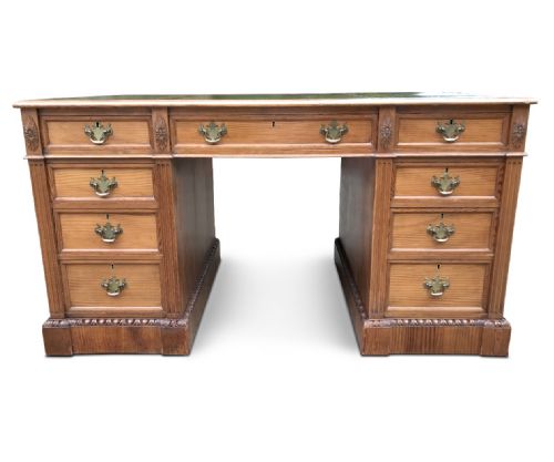 ANTIQUE GOLDEN PINE LARGE PEDASTAL DESK - ADDITIONAL PHOTO 1