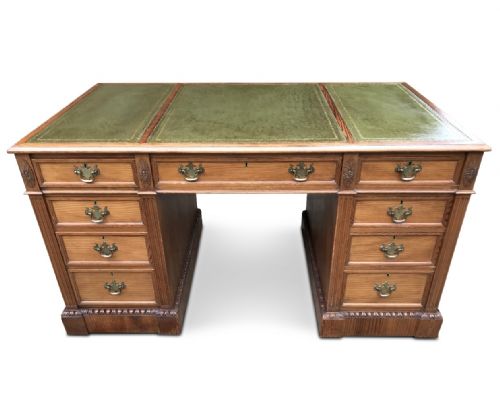 antique golden pine large pedastal desk - CATEGORY: ANTIQUE DESKS - DATED EDWARDIAN