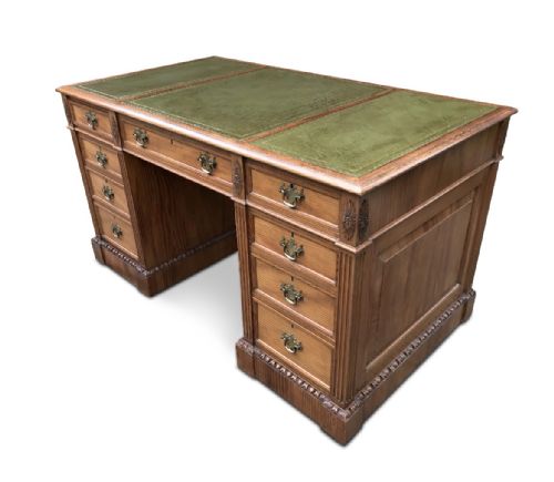 ANTIQUE GOLDEN PINE LARGE PEDASTAL DESK - ADDITIONAL PHOTO 2