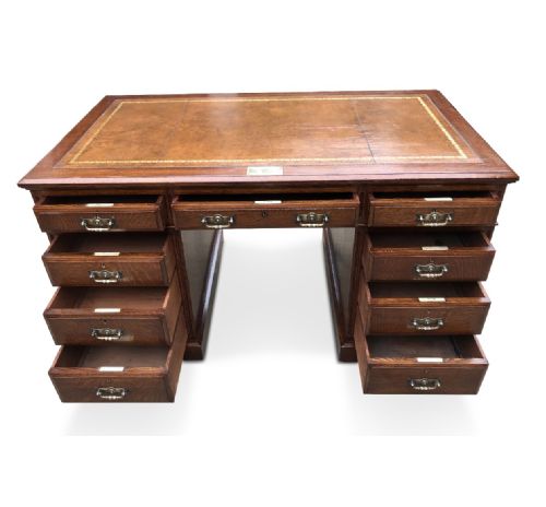 A QUALITY MAPLE AND CO OAK PEDESTAL DESK - ADDITIONAL PHOTO 5