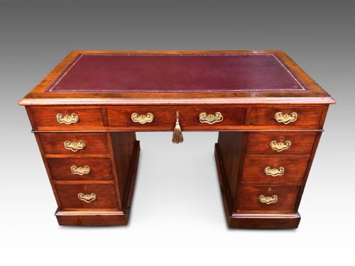 a victorian writing pedestal desk new leather - CATEGORY: ANTIQUE DESKS - DATED VICTORIAN