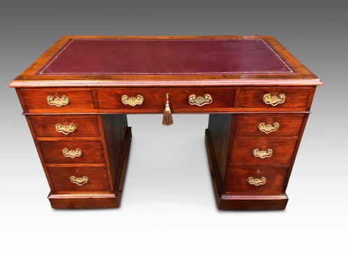 A VICTORIAN WRITING PEDESTAL DESK NEW LEATHER - ADDITIONAL PHOTO 6