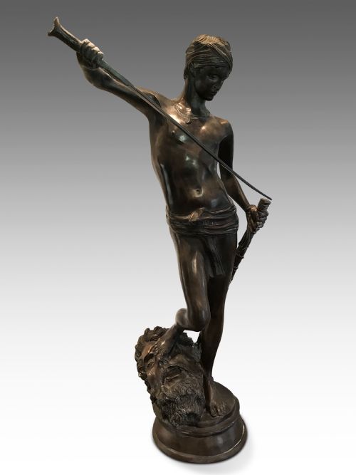 A LARGE BRONZE OF DAVID SLAYING GOLIATH C1850 - ADDITIONAL PHOTO 3