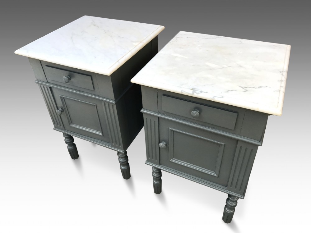 A Pair of Edwardian White Marble Top Bedside Cuboards View II