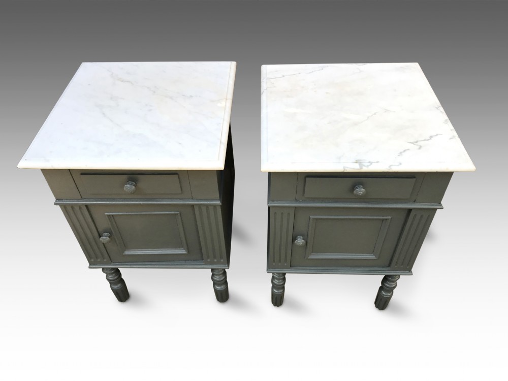 A Pair of Edwardian White Marble Top Bedside Cuboards View IV