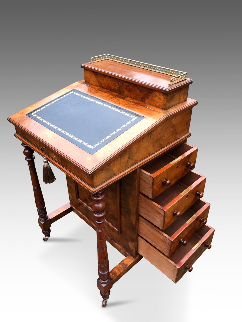 A Figured Walnut Victorian Davenport View IV