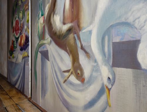 A LARGE PAIR OF NAIVE OIL ON CANVAS PAINTINGS - ADDITIONAL PHOTO 3