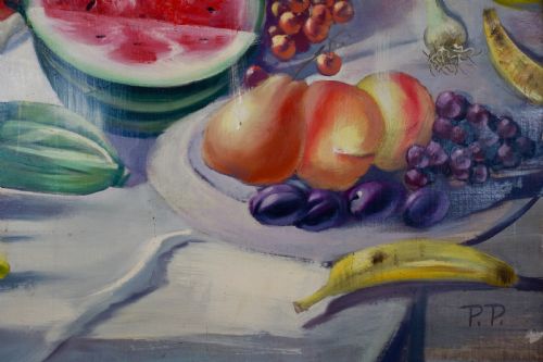 A LARGE PAIR OF NAIVE OIL ON CANVAS PAINTINGS - ADDITIONAL PHOTO 6