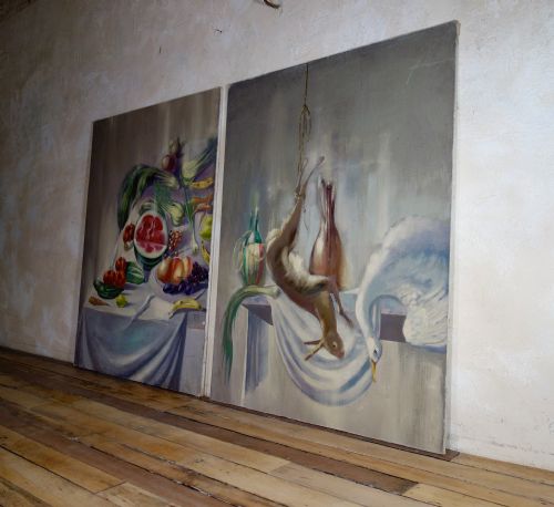 A LARGE PAIR OF NAIVE OIL ON CANVAS PAINTINGS - ADDITIONAL PHOTO 7