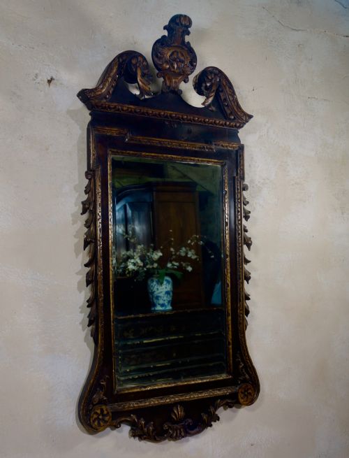 a large george ii style mahogany and gilt scroll top wall mirror - CATEGORY: ANTIQUE MIRRORS - DATED 19TH CENTURY