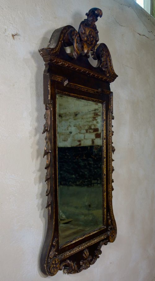 A LARGE GEORGE II STYLE MAHOGANY AND GILT SCROLL TOP WALL MIRROR - ADDITIONAL PHOTO 11