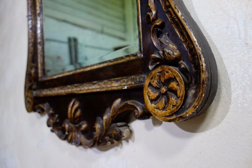 A LARGE GEORGE II STYLE MAHOGANY AND GILT SCROLL TOP WALL MIRROR - ADDITIONAL PHOTO 14