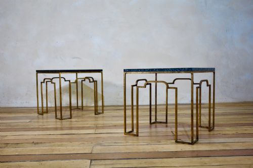 charming pair of 20th century art deco gilt metal occasional side low tables - CATEGORY: ANTIQUE TABLES - DATED 1910