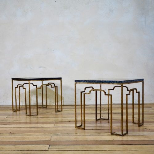 CHARMING PAIR OF 20TH CENTURY ART DECO GILT METAL OCCASIONAL SIDE LOW TABLES - ADDITIONAL PHOTO 1