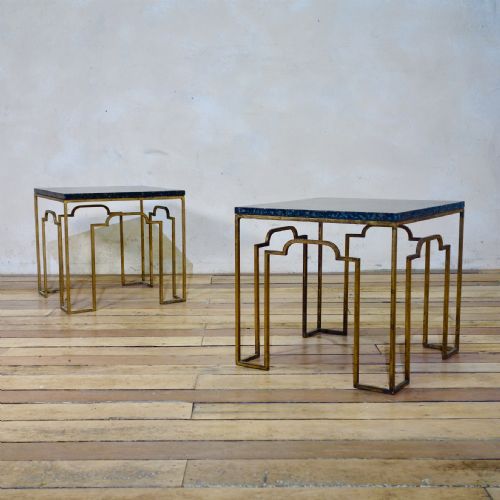 CHARMING PAIR OF 20TH CENTURY ART DECO GILT METAL OCCASIONAL SIDE LOW TABLES - ADDITIONAL PHOTO 2