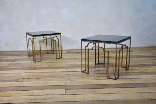 CHARMING PAIR OF 20TH CENTURY ART DECO GILT METAL OCCASIONAL SIDE LOW TABLES - ADDITIONAL PHOTO 4