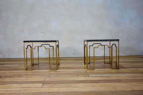 CHARMING PAIR OF 20TH CENTURY ART DECO GILT METAL OCCASIONAL SIDE LOW TABLES - ADDITIONAL PHOTO 10