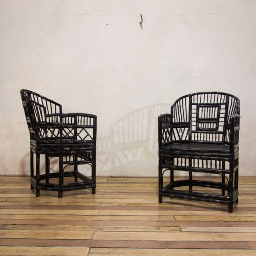20TH CENTURY EBONISED BRIGHTON PAVILION BAMBOO ARMCHAIRS - ADDITIONAL PHOTO 7