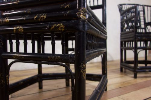 20TH CENTURY EBONISED BRIGHTON PAVILION BAMBOO ARMCHAIRS - ADDITIONAL PHOTO 3