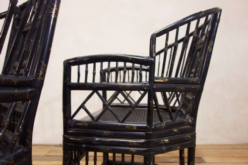 20TH CENTURY EBONISED BRIGHTON PAVILION BAMBOO ARMCHAIRS - ADDITIONAL PHOTO 8