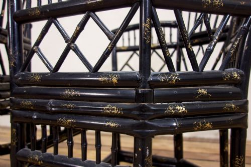 20TH CENTURY EBONISED BRIGHTON PAVILION BAMBOO ARMCHAIRS - ADDITIONAL PHOTO 10