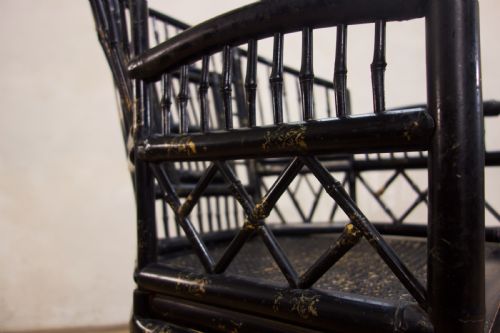20TH CENTURY EBONISED BRIGHTON PAVILION BAMBOO ARMCHAIRS - ADDITIONAL PHOTO 15