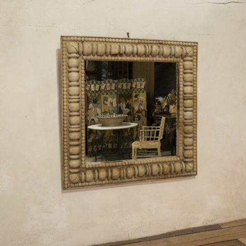 A LARGE SQUARE 19TH CENTURY FRENCH BOBBIN TURNED WALL OVERMANTEL MIRROR - ADDITIONAL PHOTO 7
