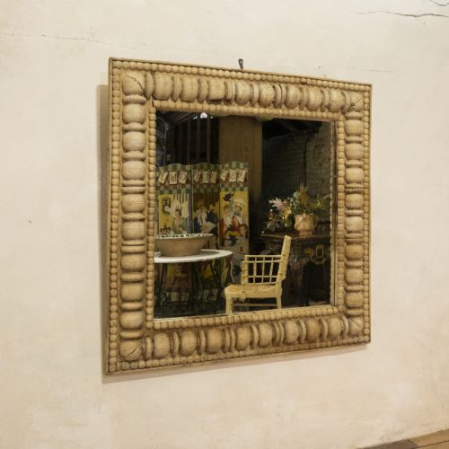 a large square 19th century french bobbin turned wall overmantel mirror - CATEGORY: ANTIQUE MIRRORS - DATED 19TH CENTURY