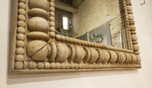 A LARGE SQUARE 19TH CENTURY FRENCH BOBBIN TURNED WALL OVERMANTEL MIRROR - ADDITIONAL PHOTO 9