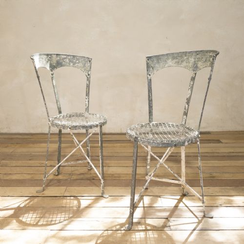 pair of small french painted metal garden chairs - CATEGORY: ANTIQUE CHAIRS - DATED 1920
