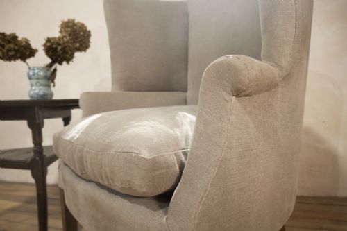 GEORGE III BARREL BACK LINEN UPHOLSTERED ARMCHAIR - ADDITIONAL PHOTO 1