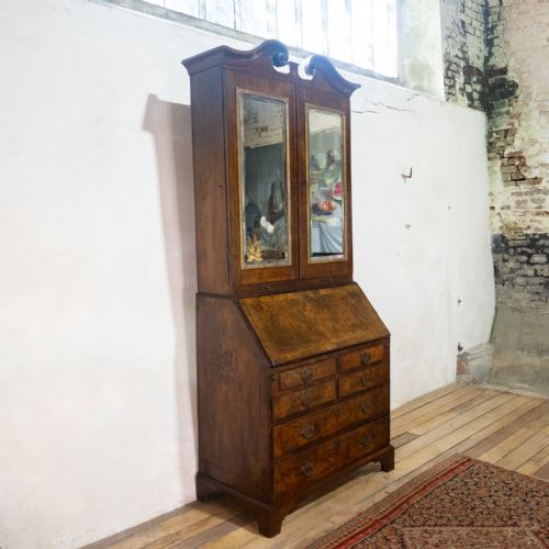 A GEORGE I WALNUT FEATHER BANDED FALL FRONT BUREAU BOOKCASE - ADDITIONAL PHOTO 10
